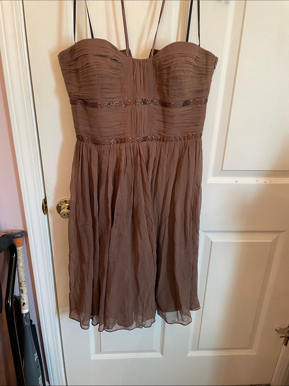 Laundry By Shelli Segal Strapless Brown Chiffon Dress with Sequin Trim